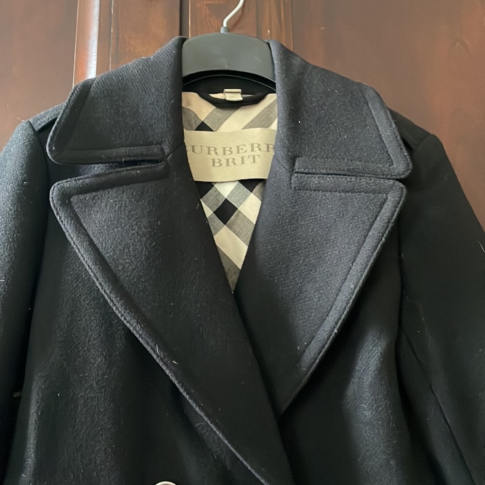 Burberry Brit Tumble Bridge wool blend black pea coat, size 2 - Picture 5 of 11